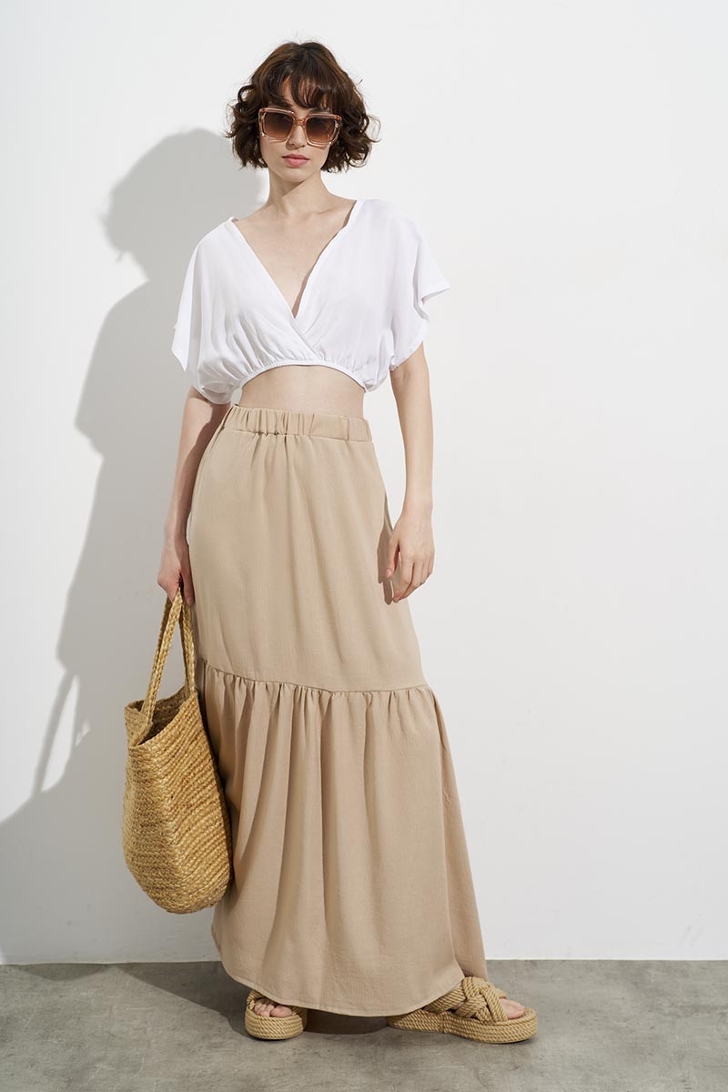 MAXI SKIRT WITH ELASTIC WAIST AND LINING