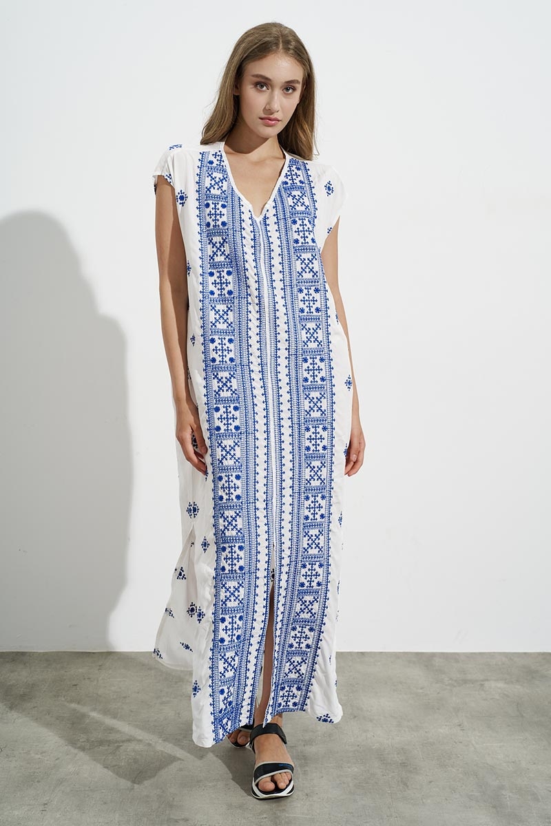 EMBROIDED DRESS, SLEEVELESS, MAXI WITH RIPS