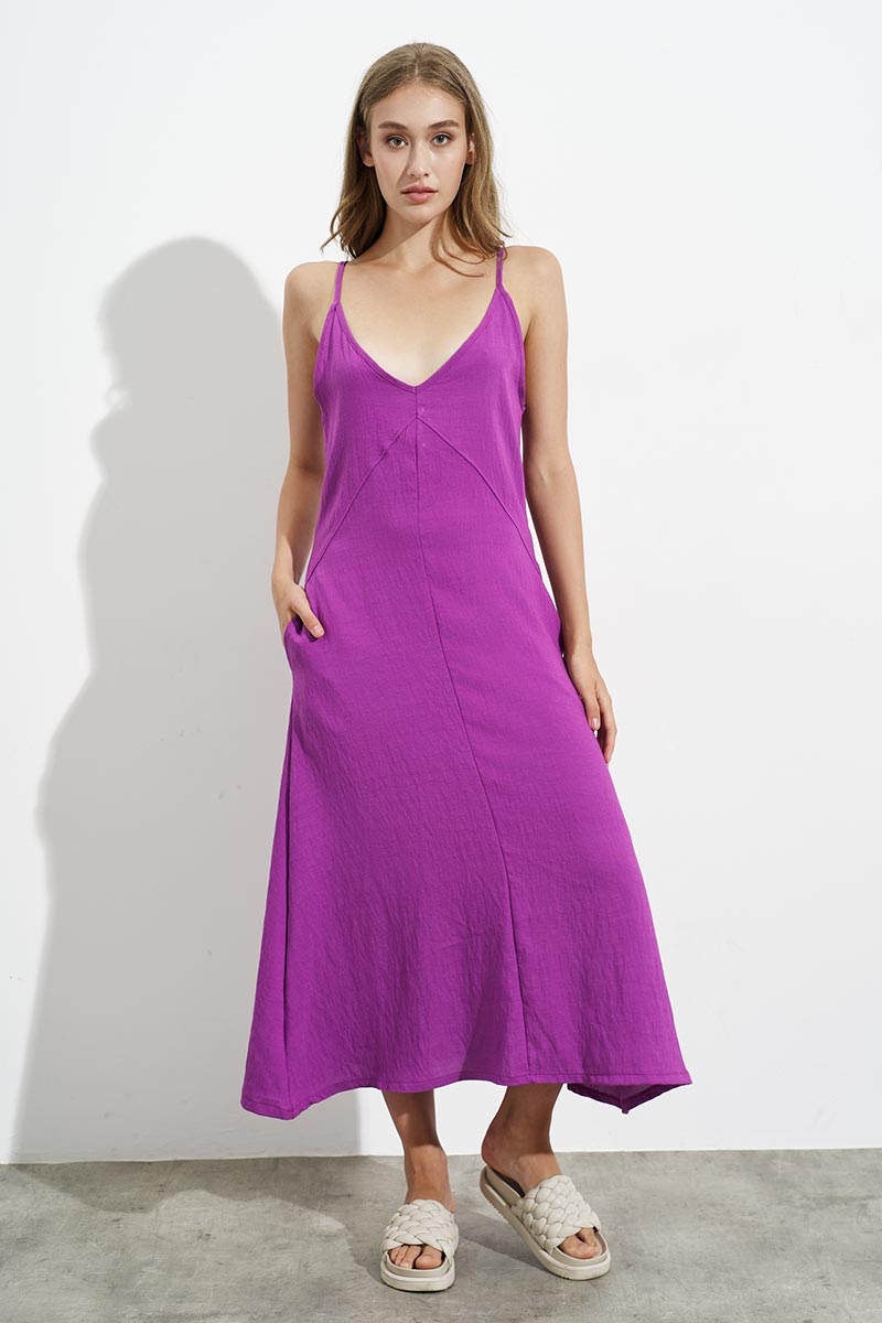 MIDI, A-LINE DRESS WITH BRACES, LILAC