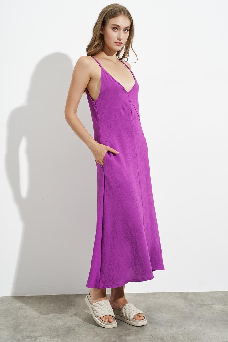 MIDI, A-LINE DRESS WITH BRACES, LILAC