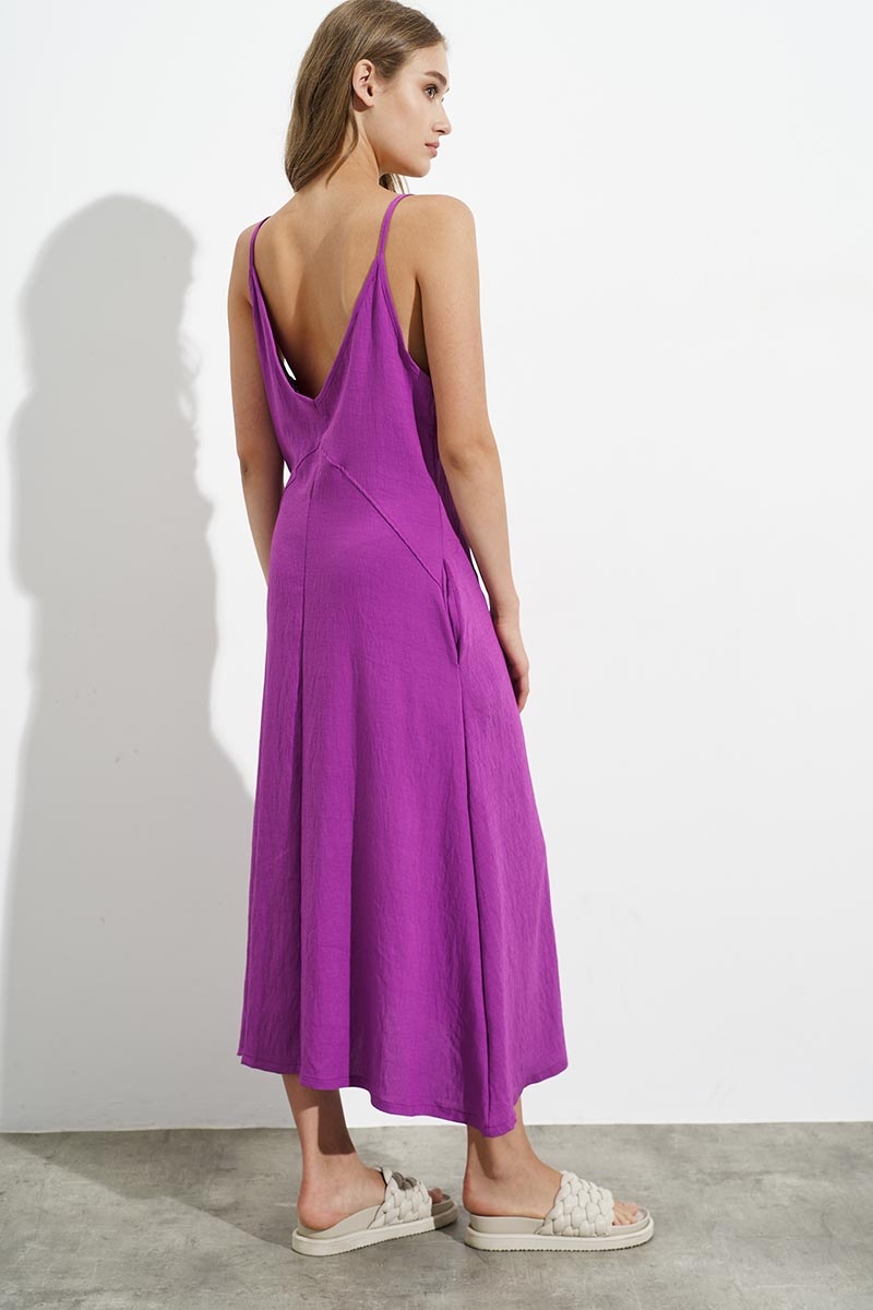 MIDI, A-LINE DRESS WITH BRACES, LILAC