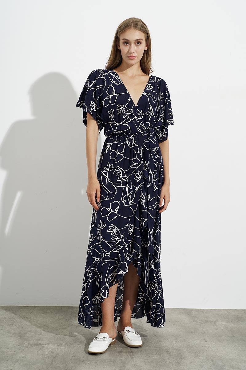 MAXI BLUE V-NOPE DRESS