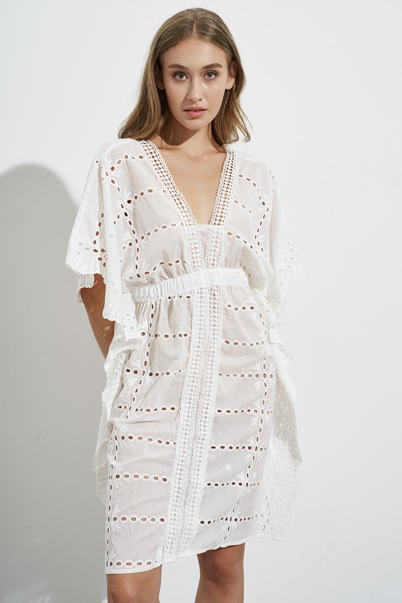 WHITE MIDI DRESS WITH EMBROIDERY