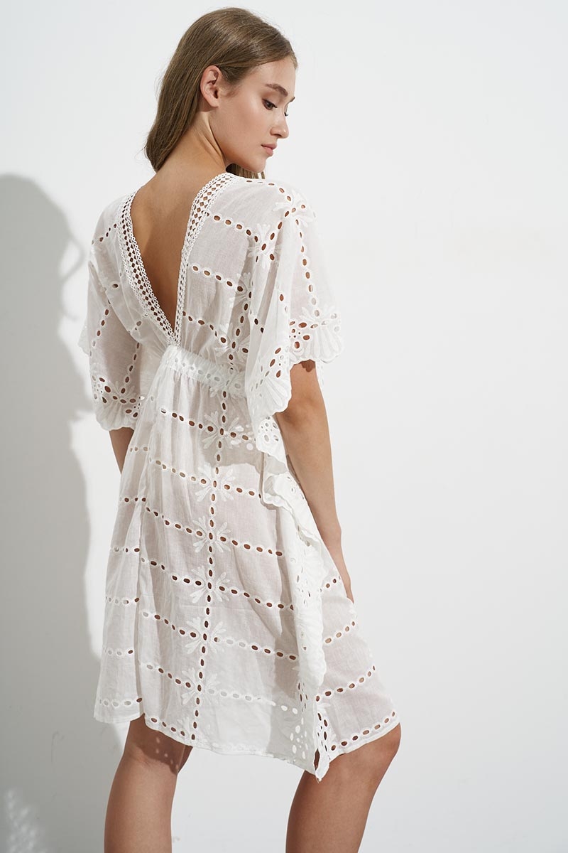 WHITE MIDI DRESS WITH EMBROIDERY