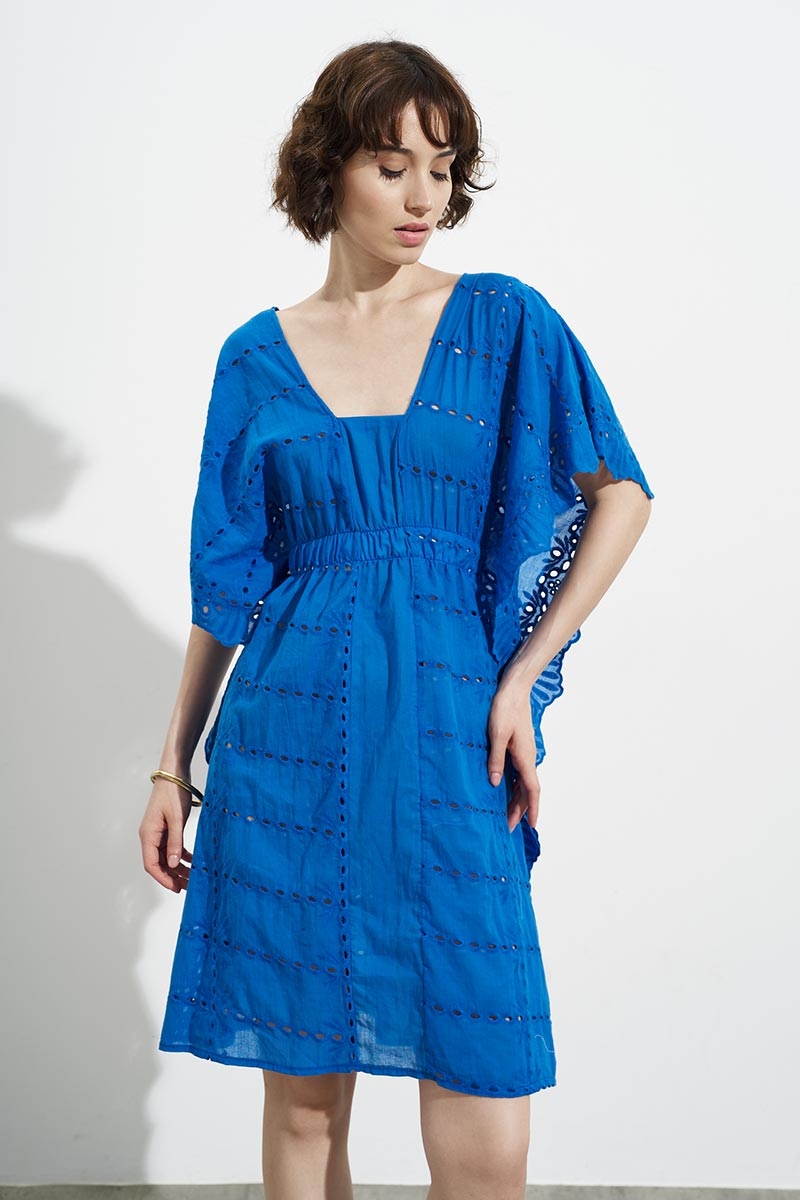 BLUE EMBROIDERED MIDI DRESS