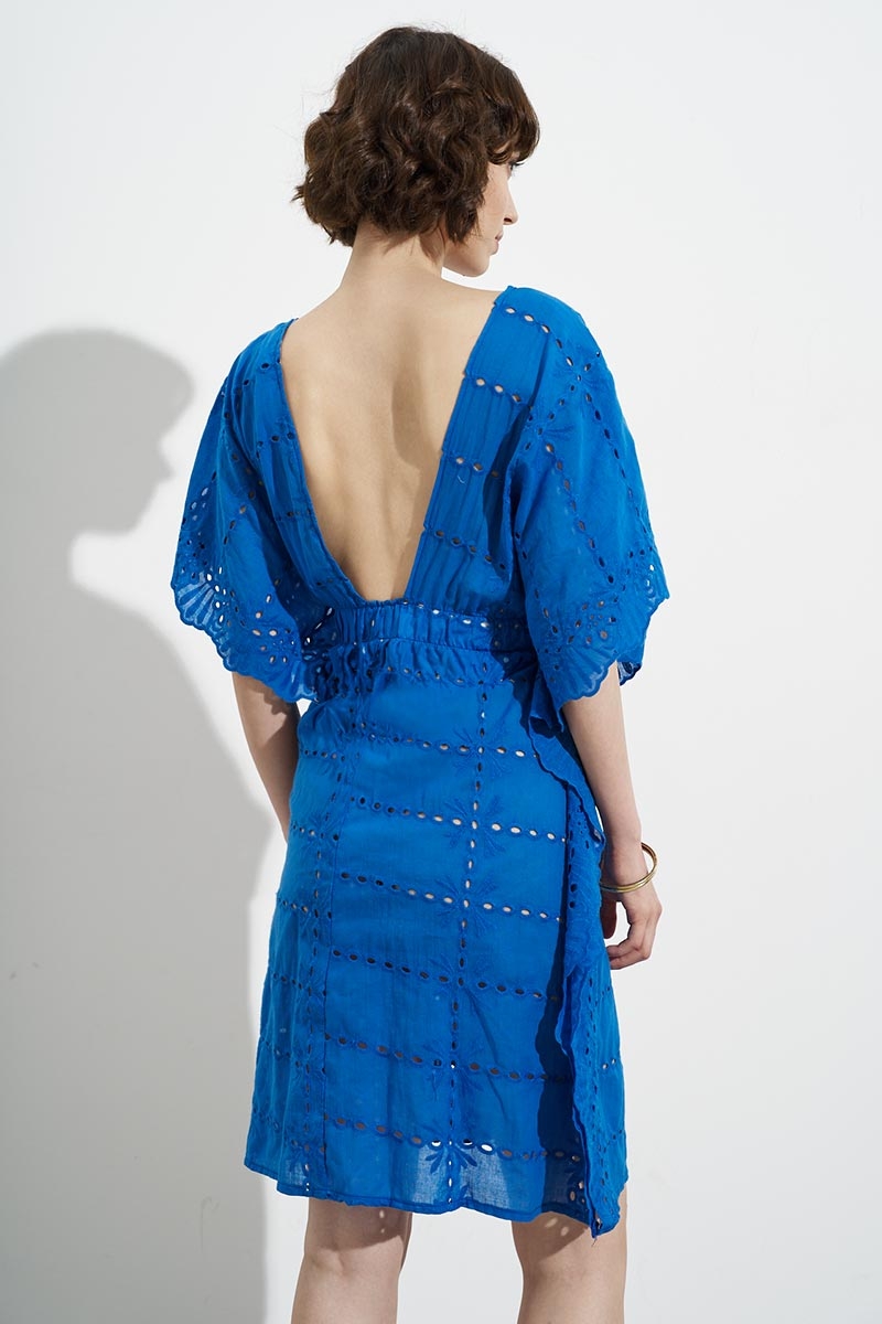 BLUE EMBROIDERED MIDI DRESS