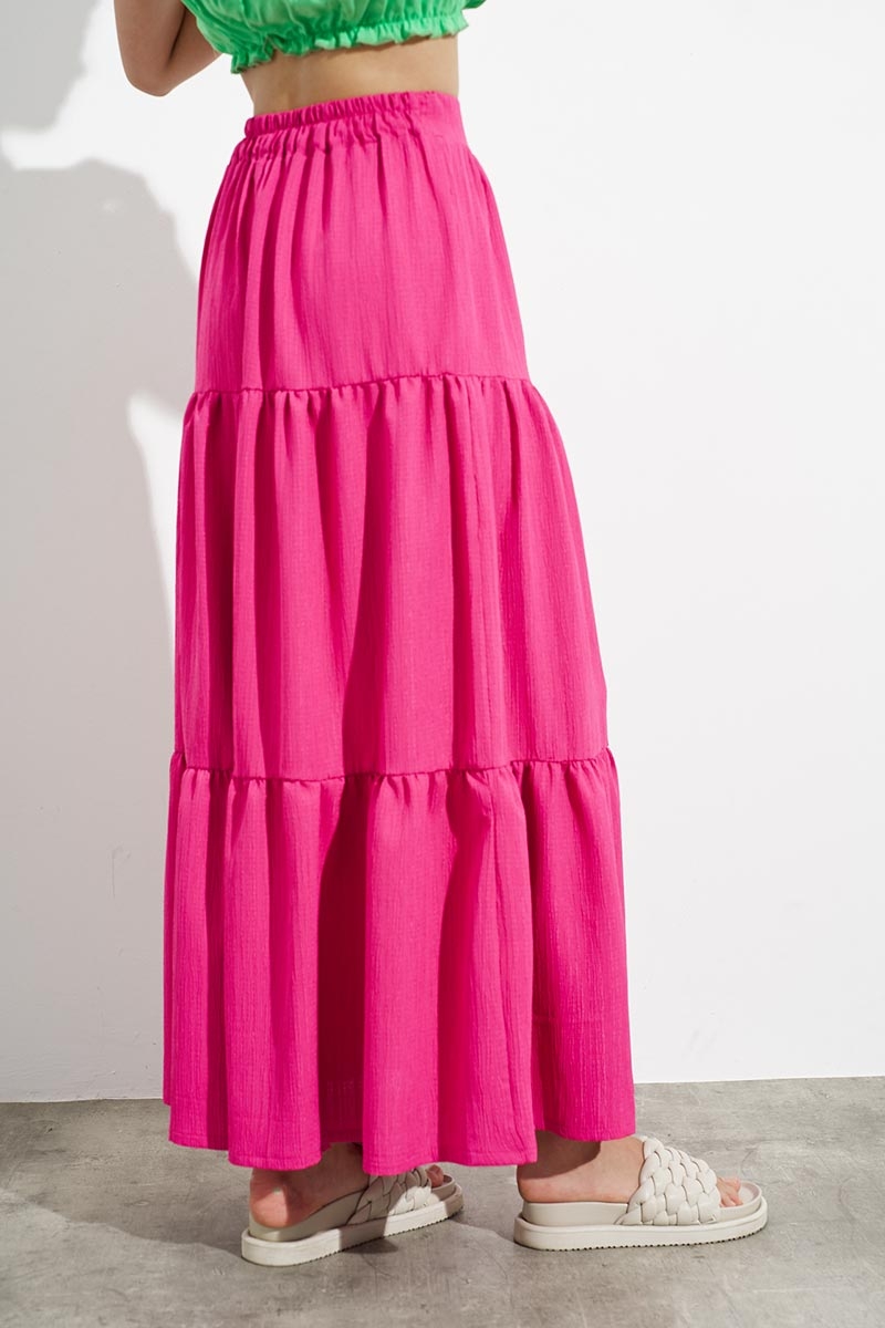 MAXI SKIRT WITH FOLDS FUCHIA