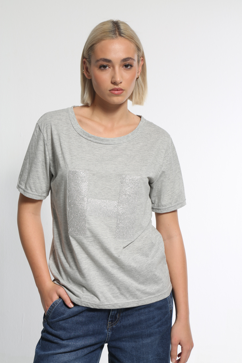 GRAY PATTERNED T-SHIRT