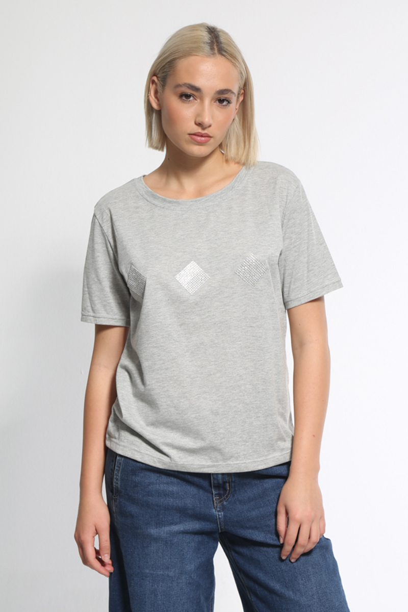 GRAY PATTERNED T-SHIRT