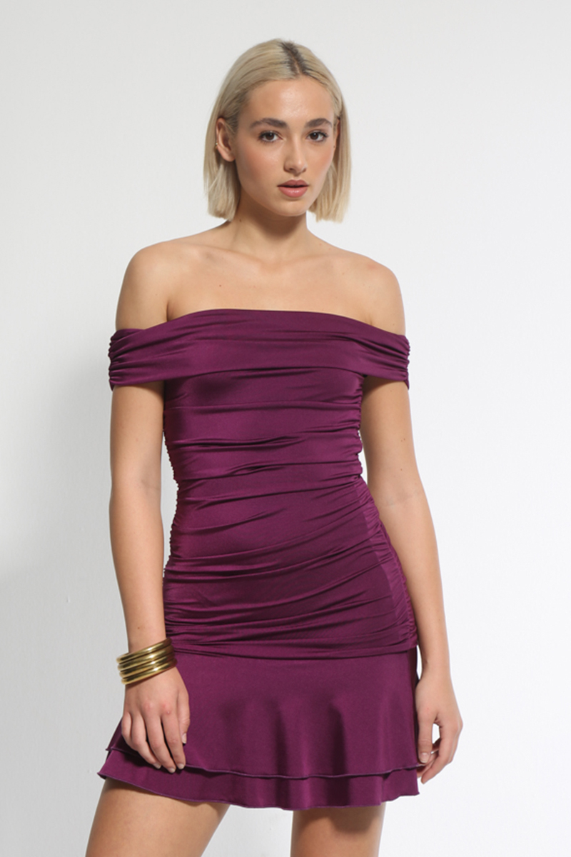 PURPLE SATIN MINI DRESS