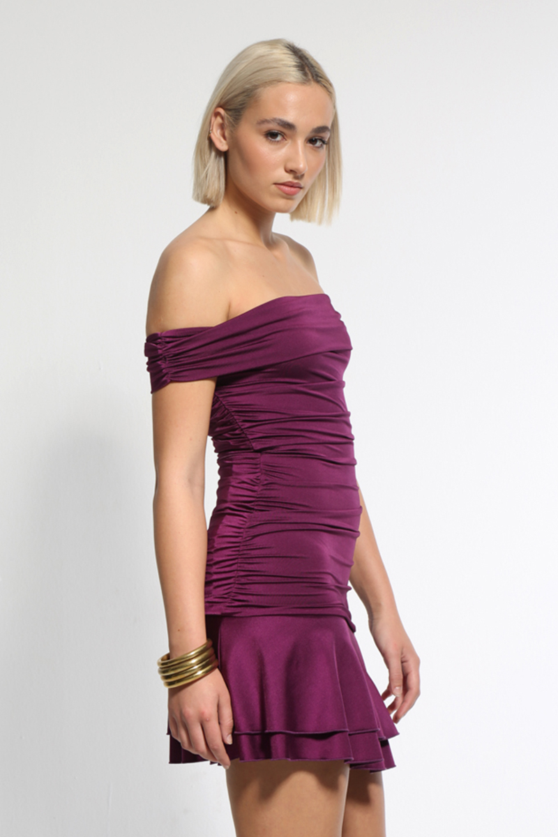 PURPLE SATIN MINI DRESS