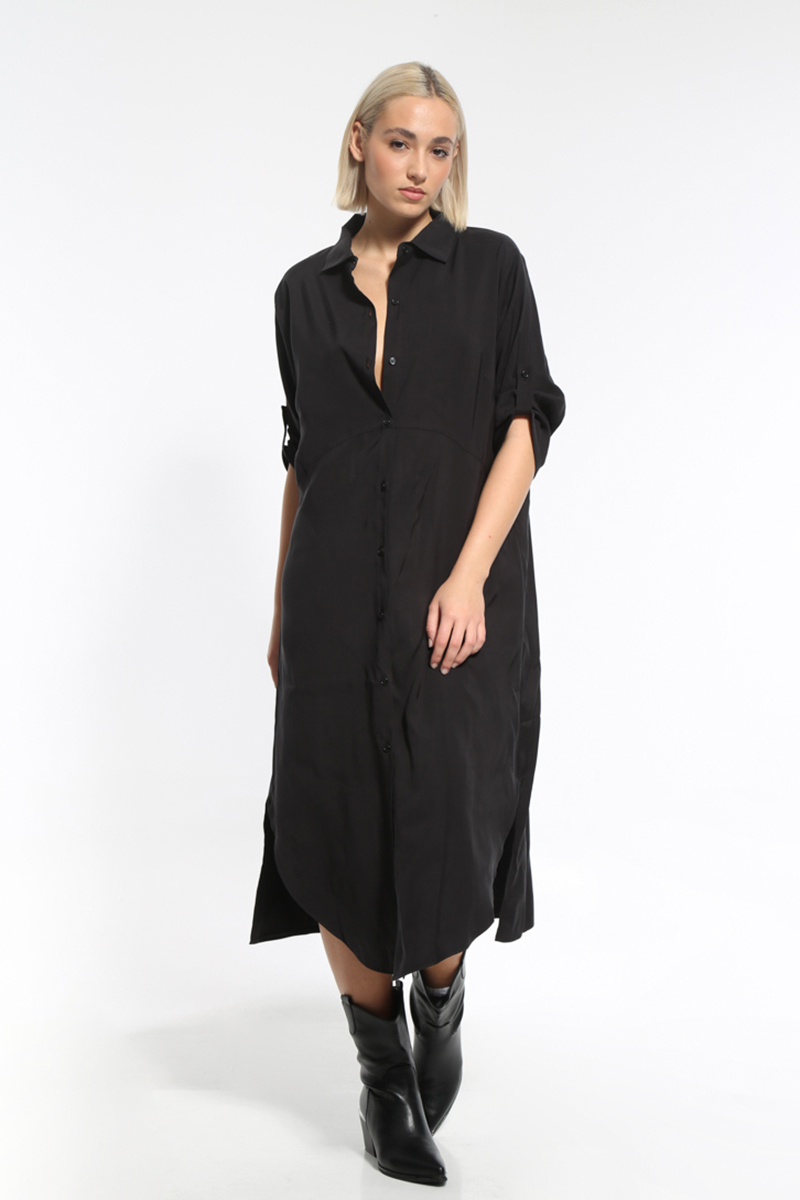 BLACK WIDE LONG SLEEVED DRESS