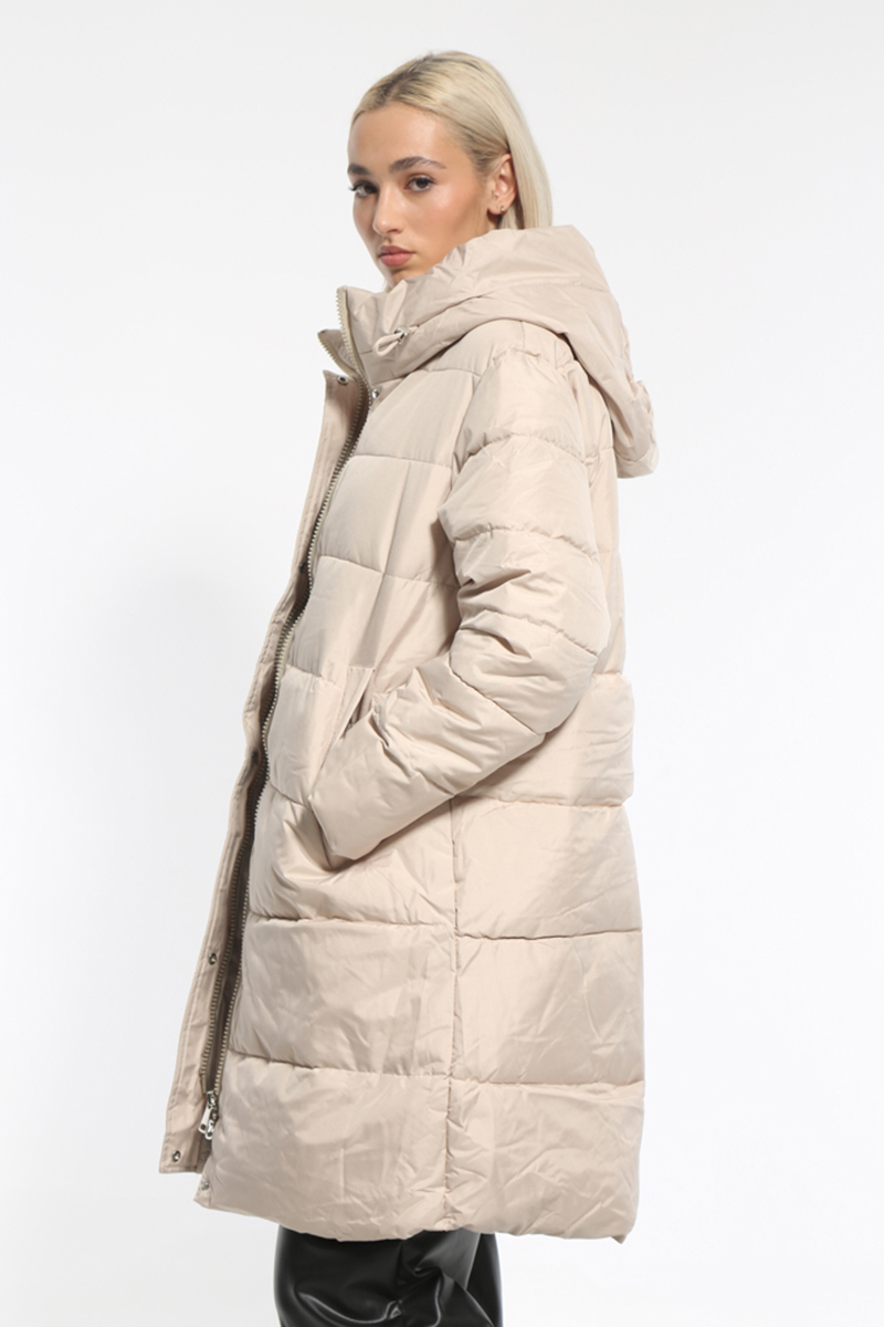 LONG ECRU JACKET WITH HOOD