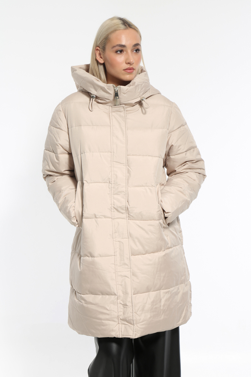 LONG ECRU JACKET WITH HOOD