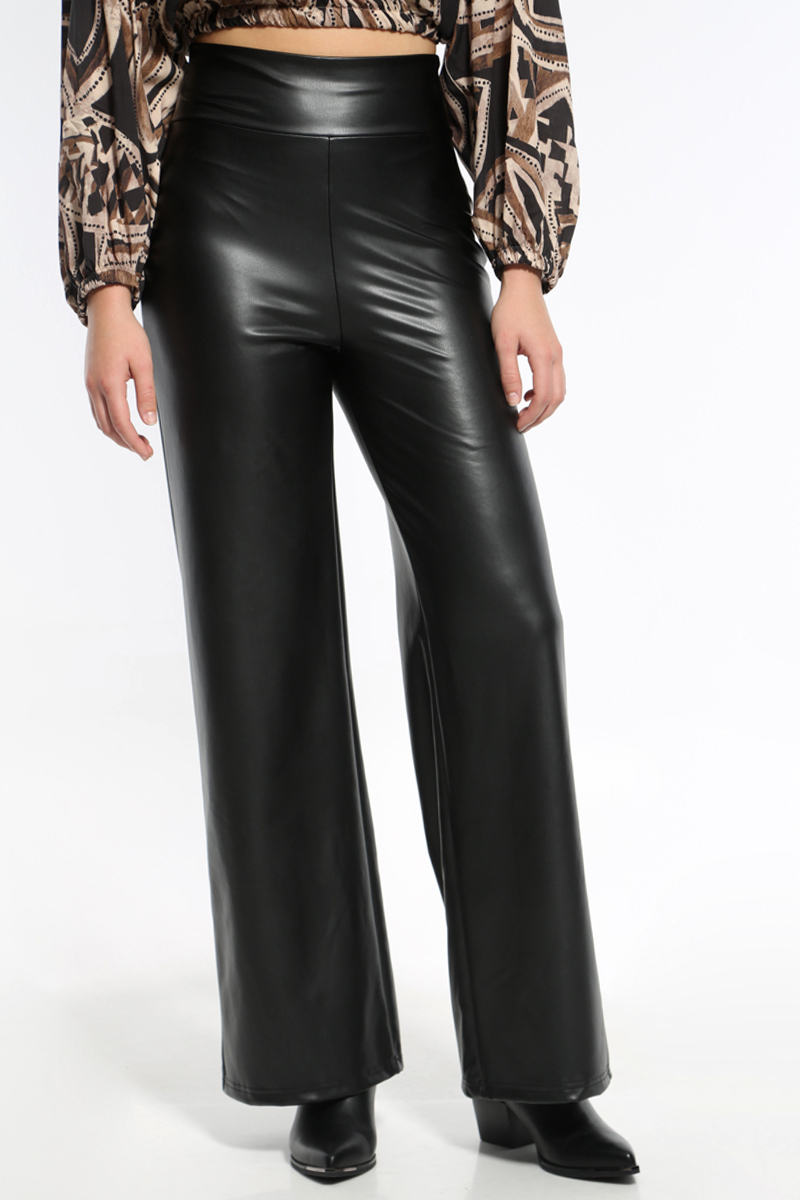 BLACK LEATHER LOOK A LINE PANTS