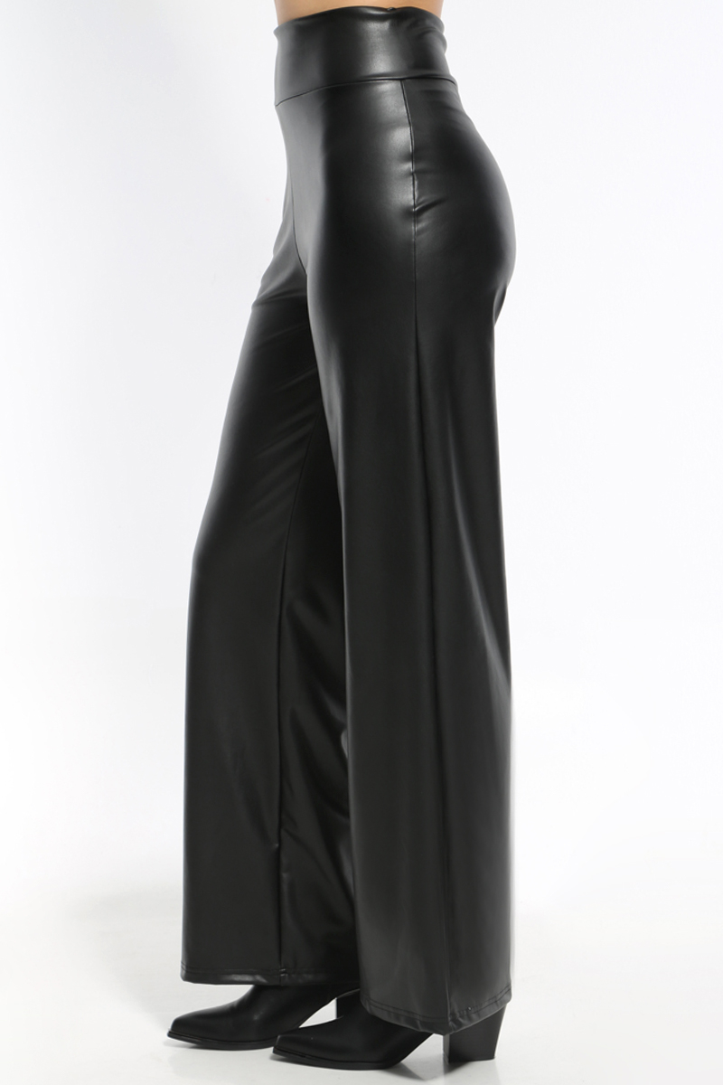 BLACK LEATHER LOOK A LINE PANTS