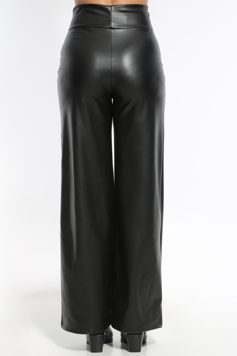 BLACK LEATHER LOOK A LINE PANTS