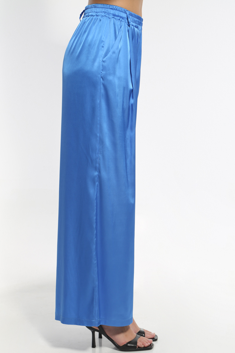 WIDE ROUGE SATIN PANTS WITH POCKET AND ELASTIC WAIST