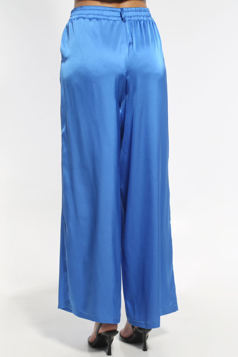 WIDE ROUGE SATIN PANTS WITH POCKET AND ELASTIC WAIST