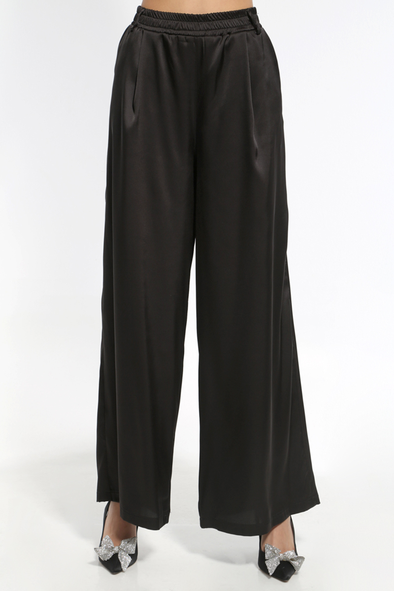 WIDE BLACK PANTS WITH POCKETS AND ELASTIC WAIST