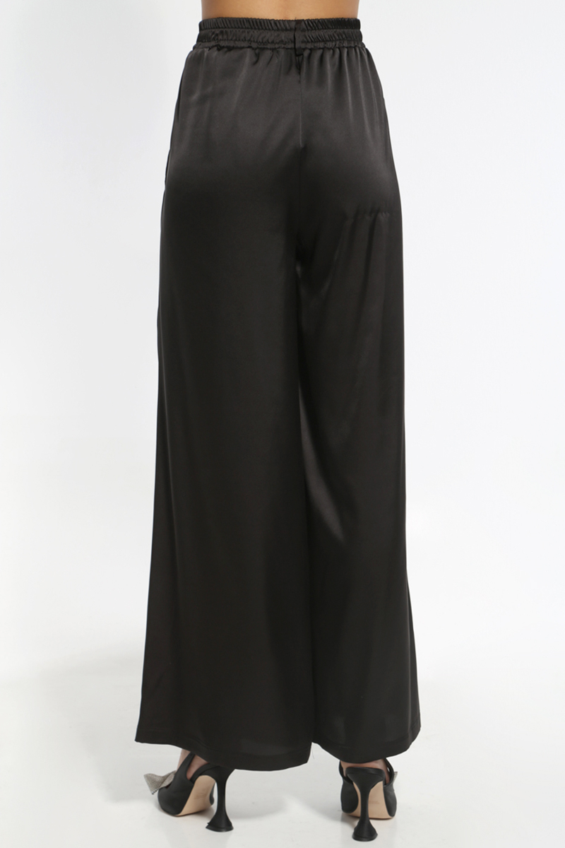 WIDE BLACK PANTS WITH POCKETS AND ELASTIC WAIST