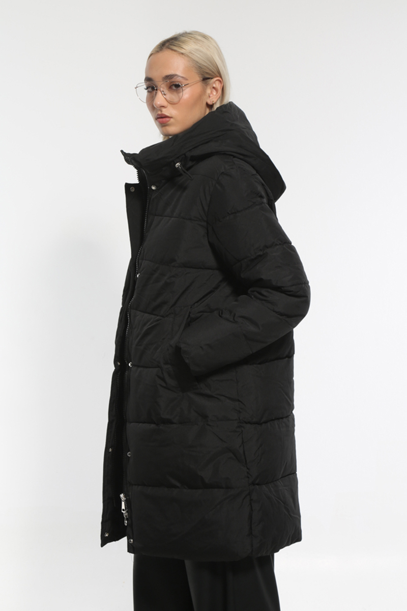 BLACK LONG JACKET WITH HOOD