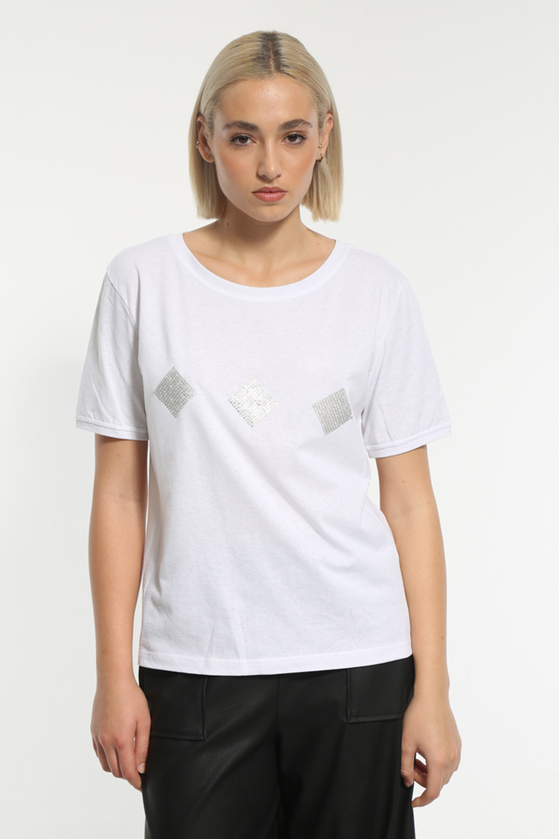 WHITE PATTERNED SHORT SLEEVE T-SHIRT