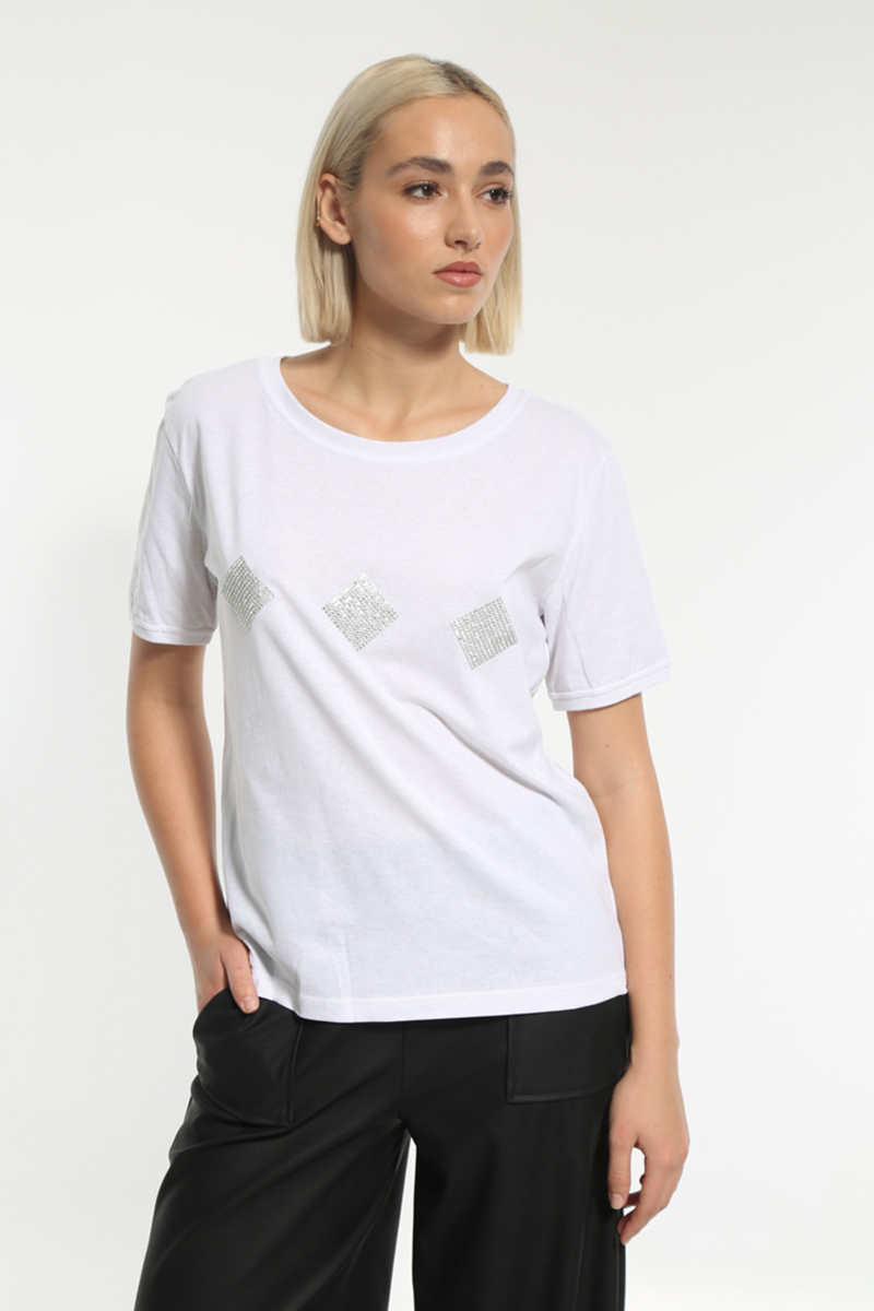 WHITE PATTERNED SHORT SLEEVE T-SHIRT