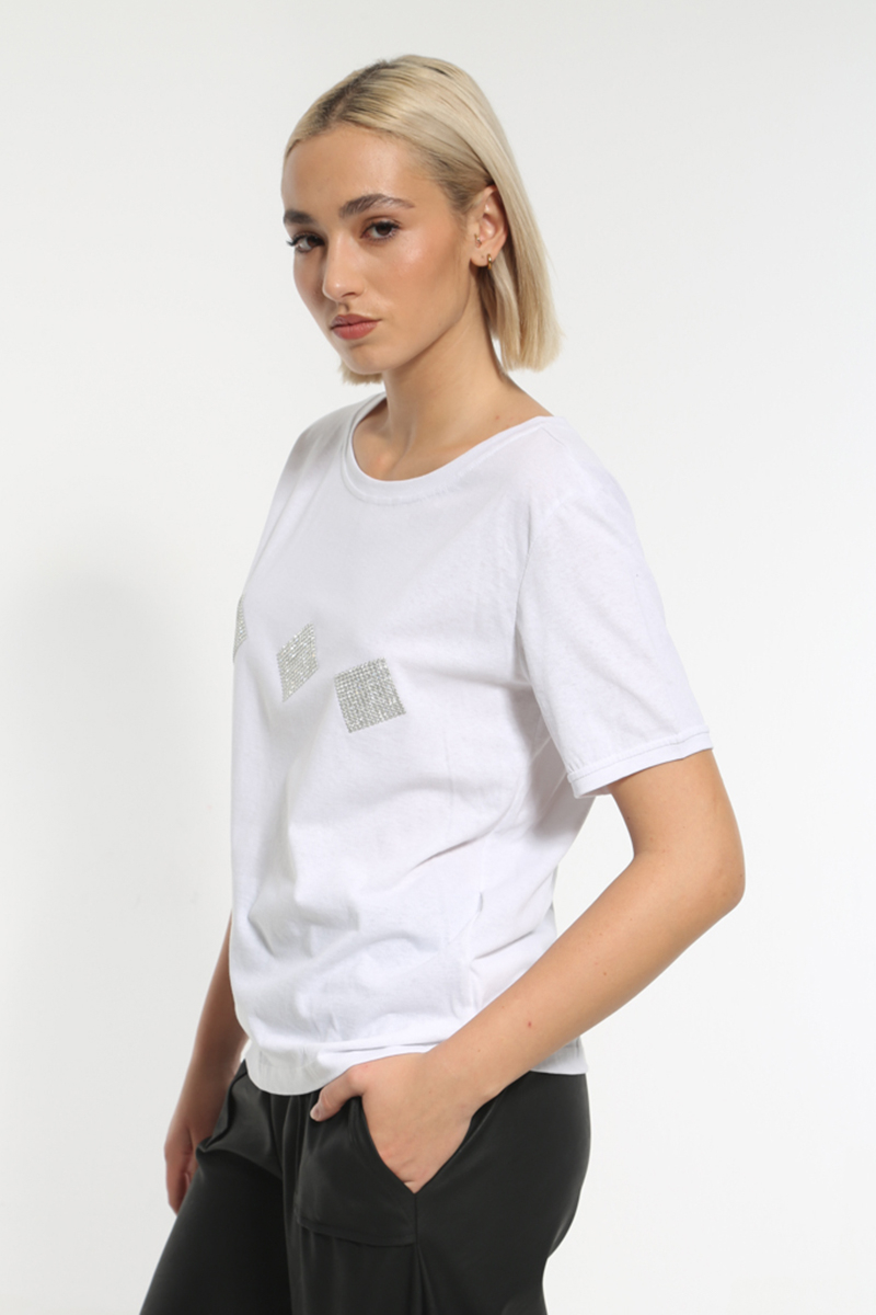 WHITE PATTERNED SHORT SLEEVE T-SHIRT