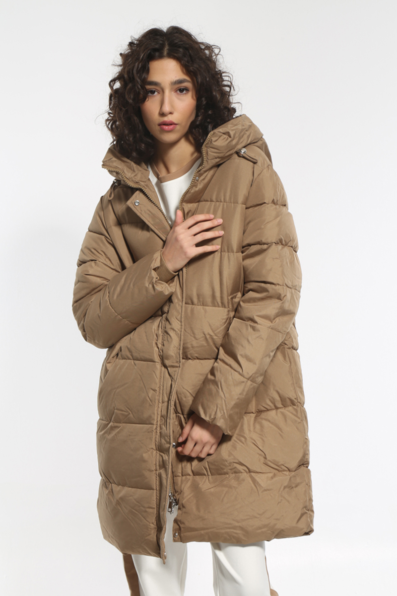 CAMEL LONG JACKET WITH HOOD