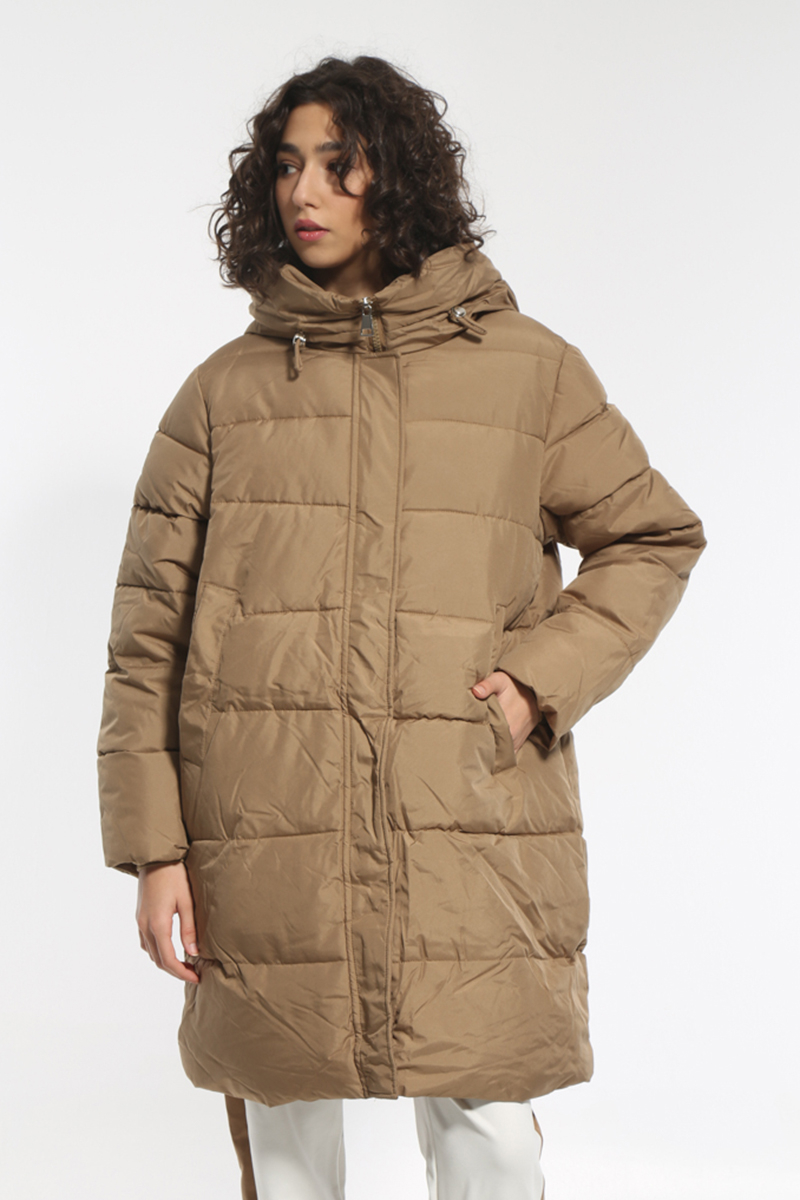 CAMEL LONG JACKET WITH HOOD