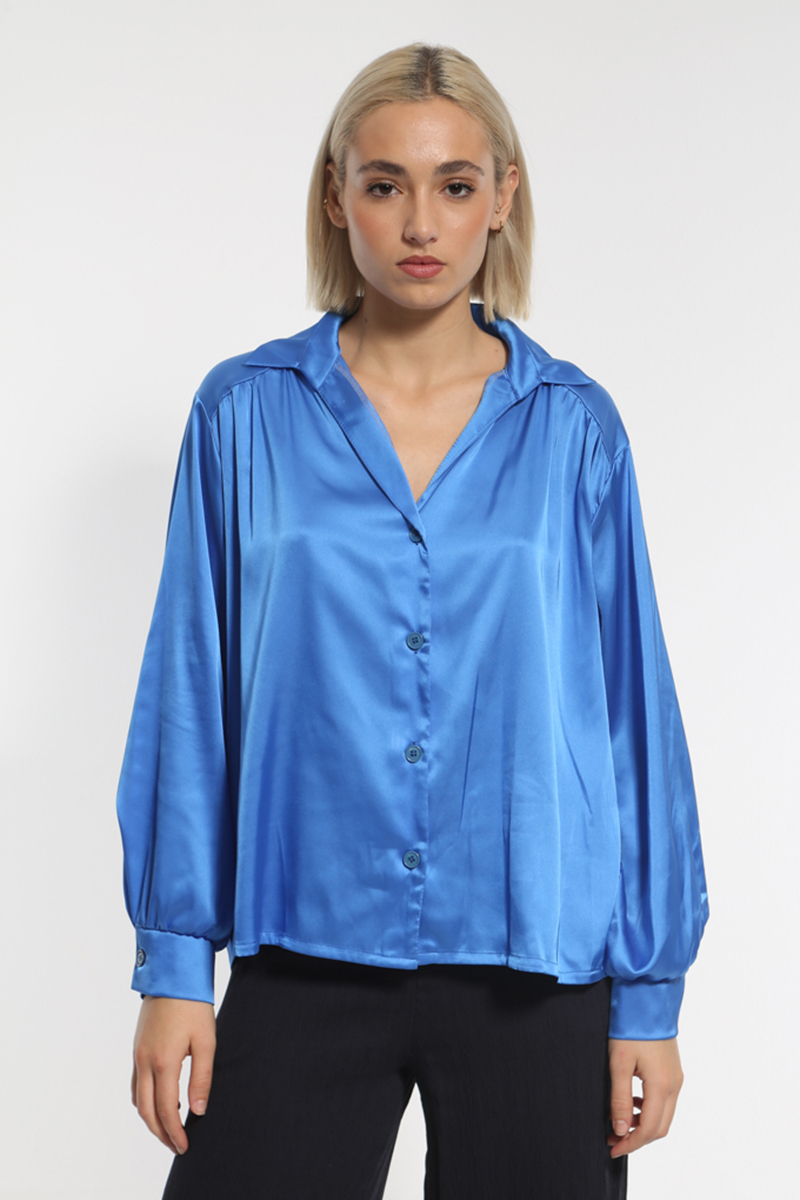 BLUE ROYAL SATIN LONG SLEEVE SHIRT