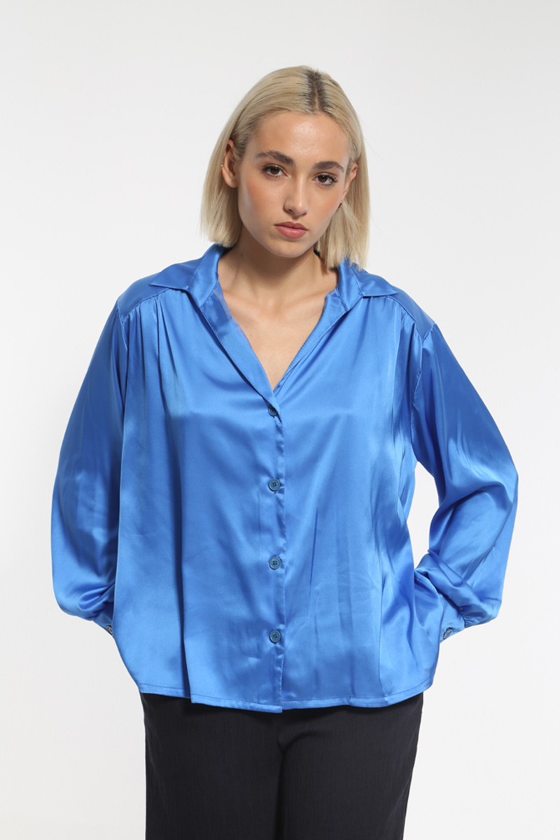 BLUE ROYAL SATIN LONG SLEEVE SHIRT