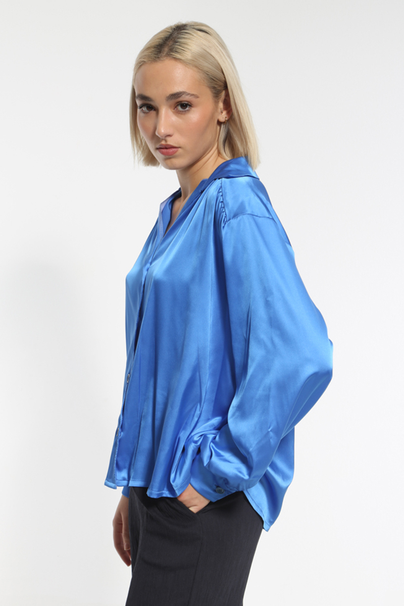 BLUE ROYAL SATIN LONG SLEEVE SHIRT