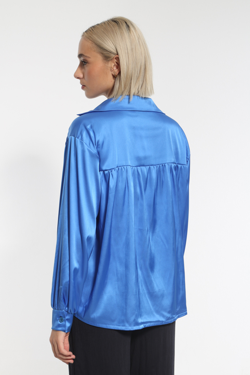 BLUE ROYAL SATIN LONG SLEEVE SHIRT