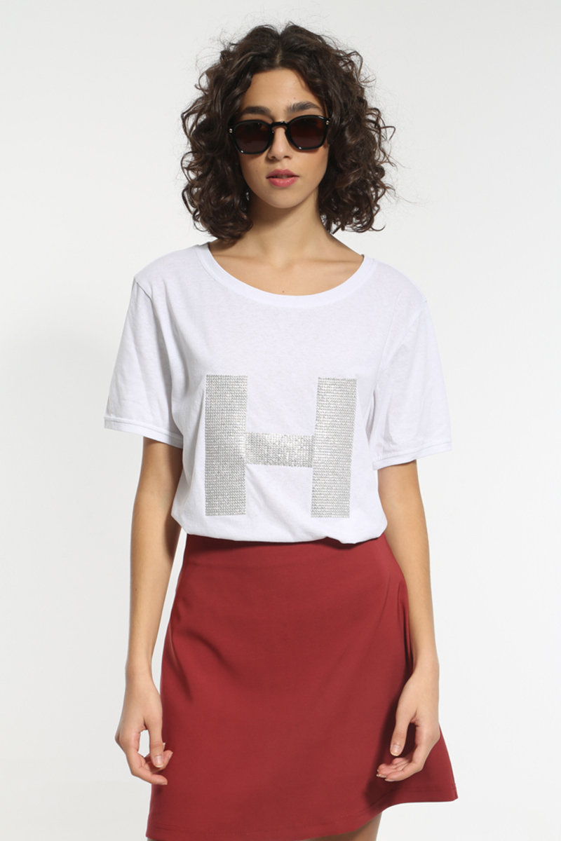 WHITE PATTERNED T-SHIRT