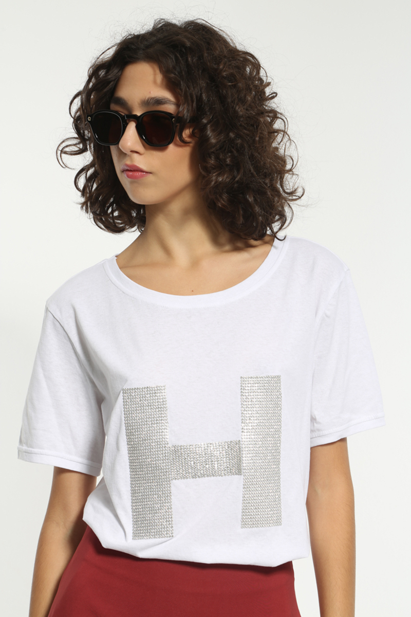 WHITE PATTERNED T-SHIRT