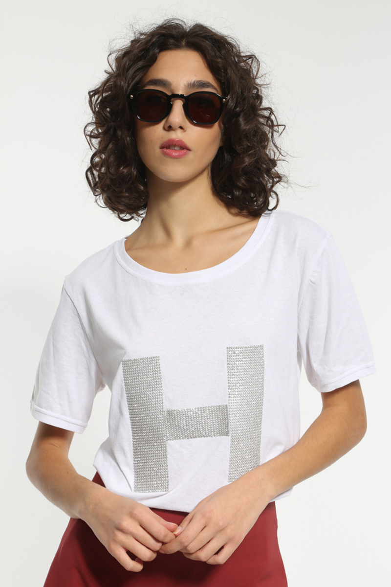 WHITE PATTERNED T-SHIRT