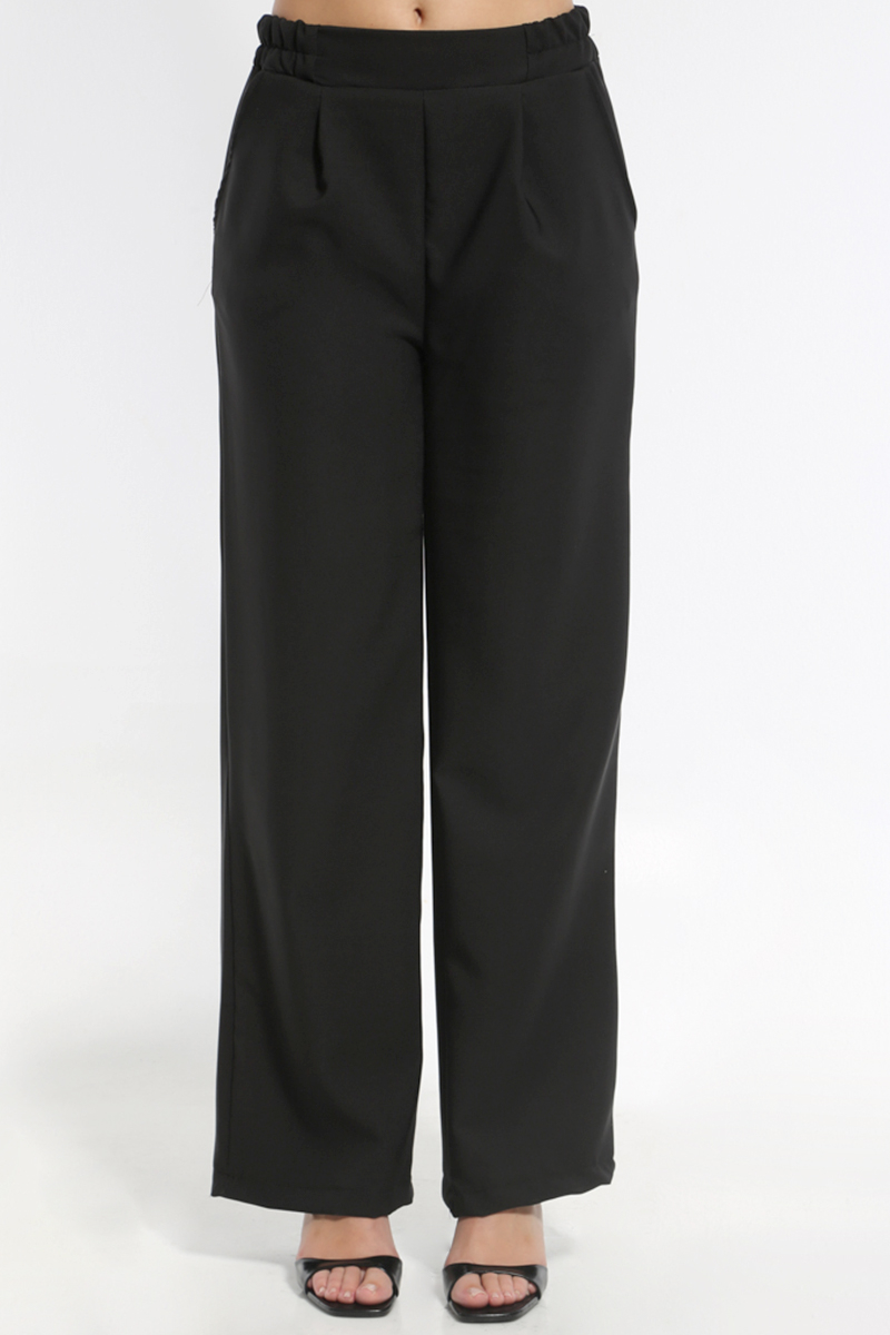 BLACK WIDE PANTS WITH POCKETS AND ELASTIC WAIST