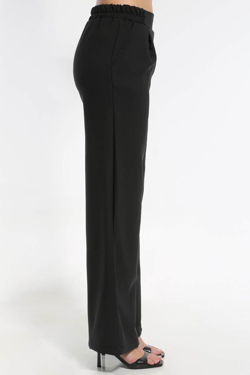 BLACK WIDE PANTS WITH POCKETS AND ELASTIC WAIST