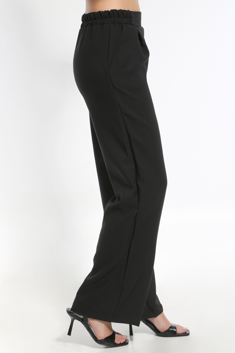 BLACK WIDE PANTS WITH POCKETS AND ELASTIC WAIST