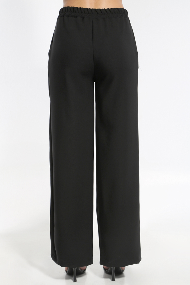 BLACK WIDE PANTS WITH POCKETS AND ELASTIC WAIST