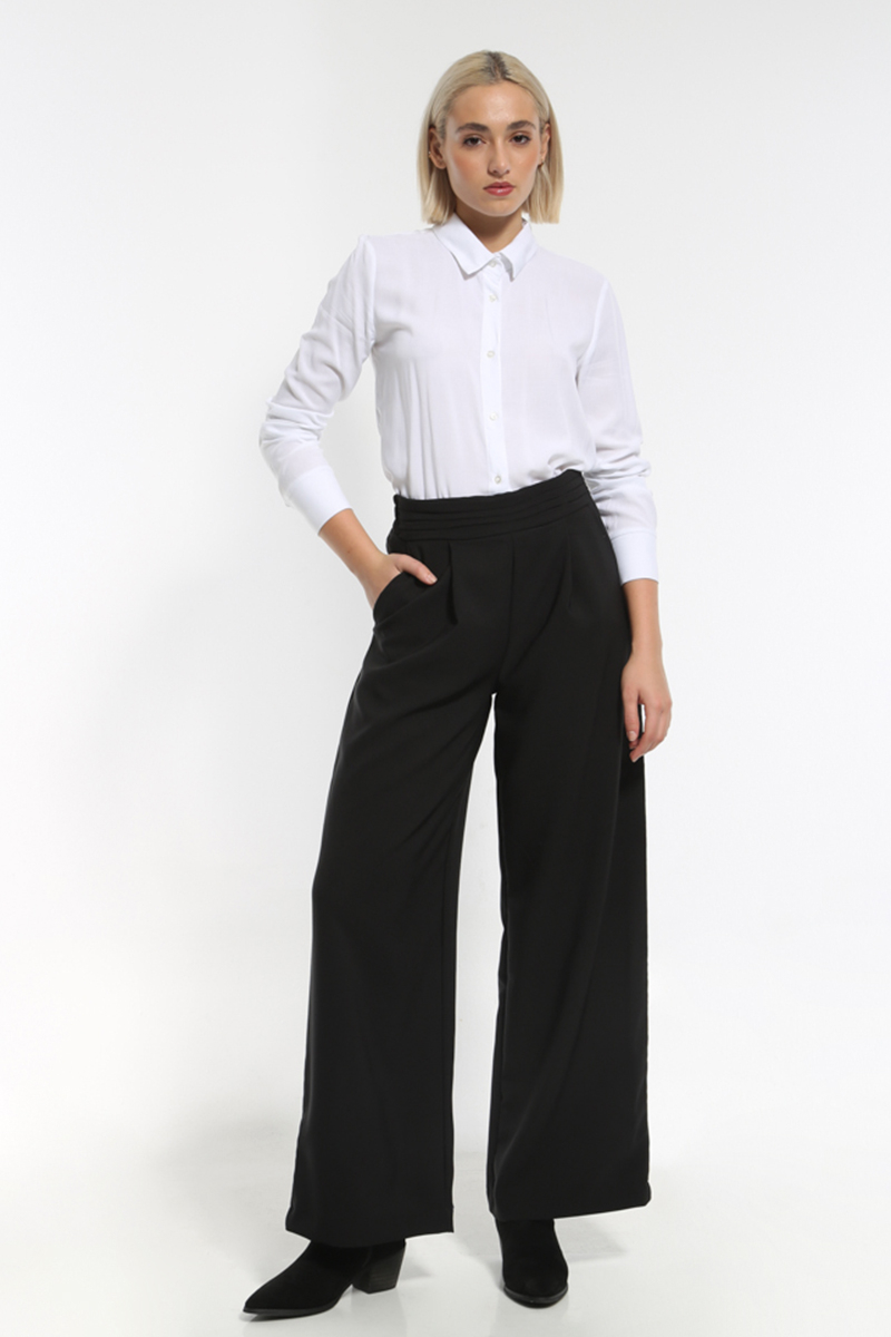 WIDE BLACK PANTS WITH ELASTIC WAIST AND SIDE ZIPPER