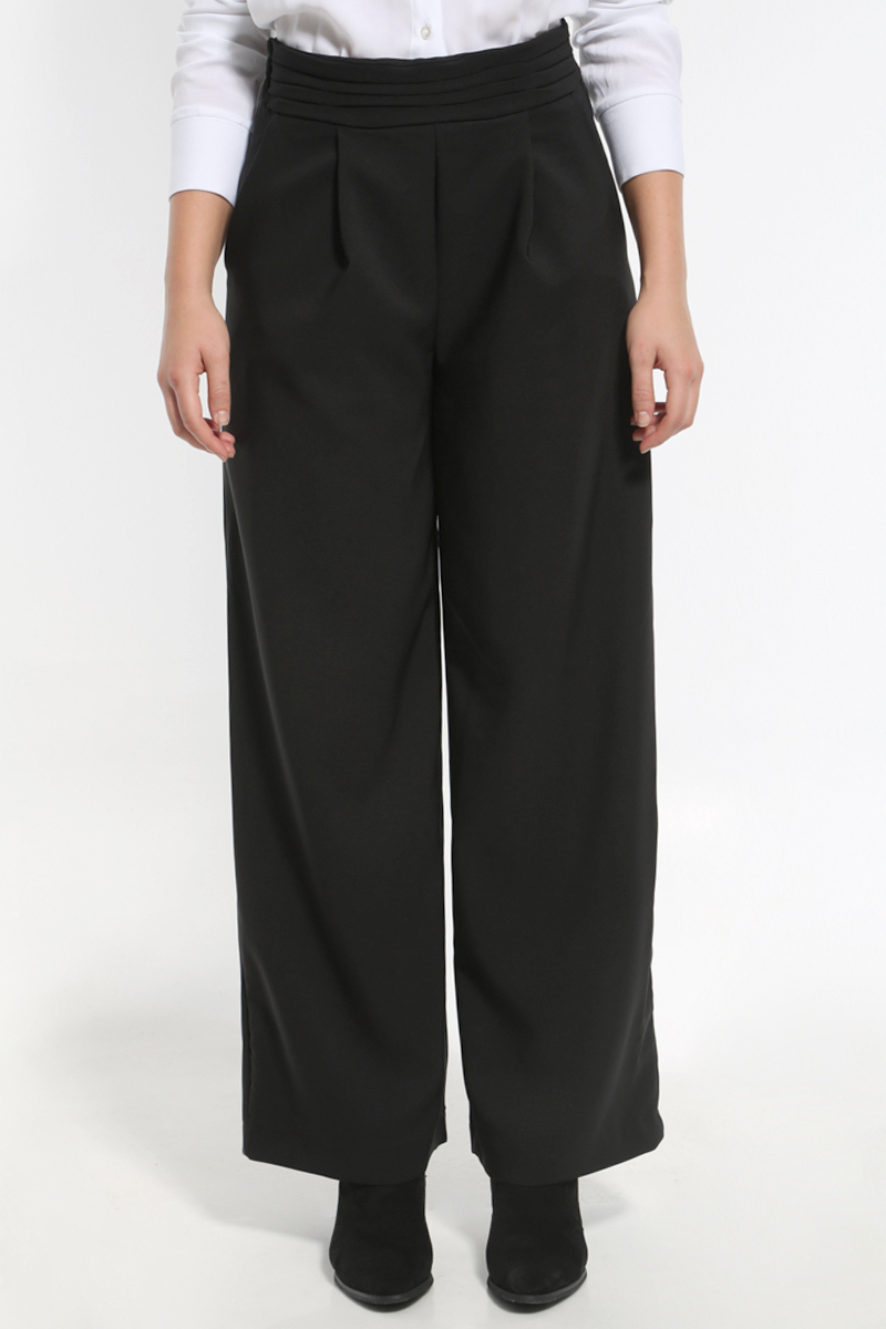 WIDE BLACK PANTS WITH ELASTIC WAIST AND SIDE ZIPPER