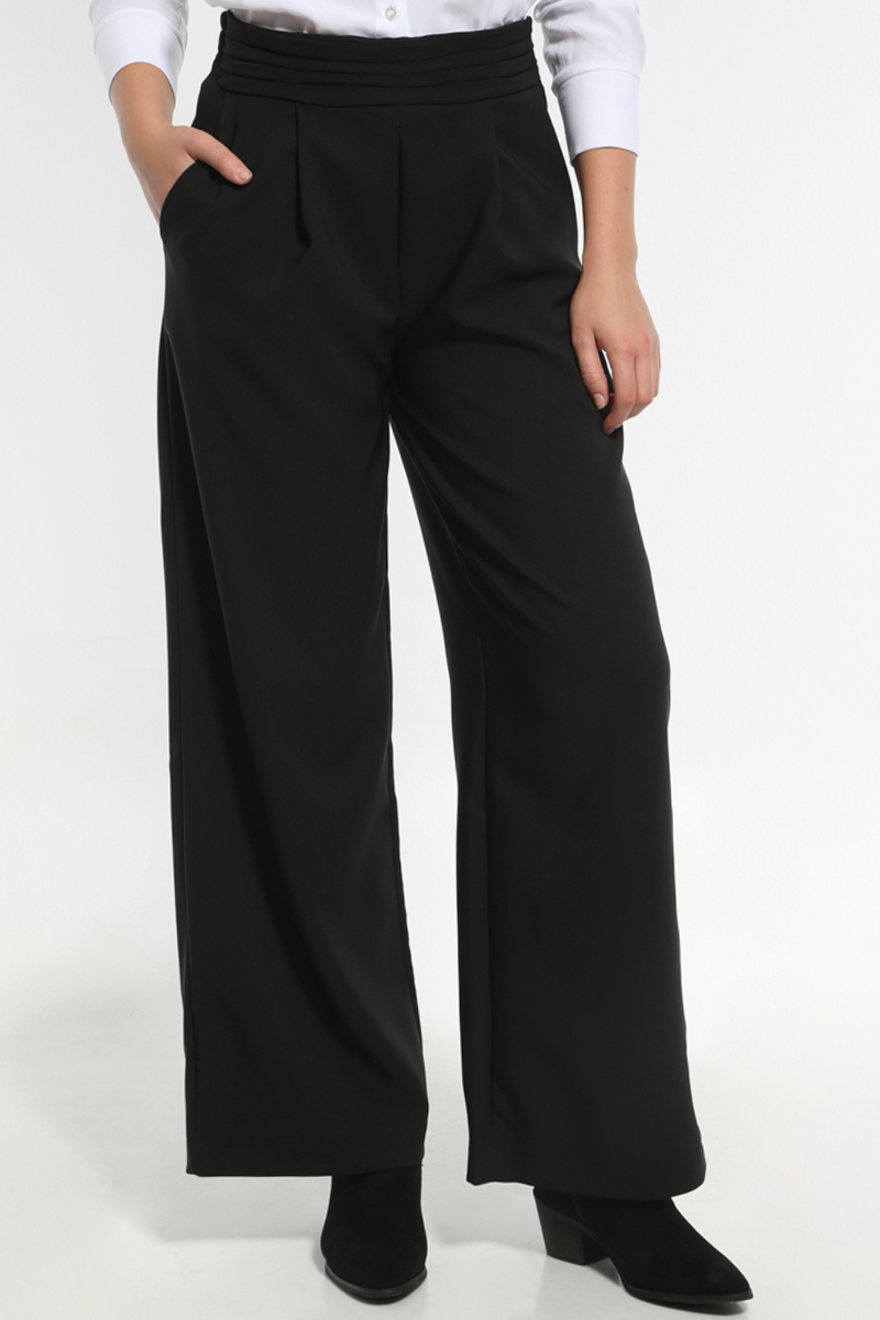 WIDE BLACK PANTS WITH ELASTIC WAIST AND SIDE ZIPPER