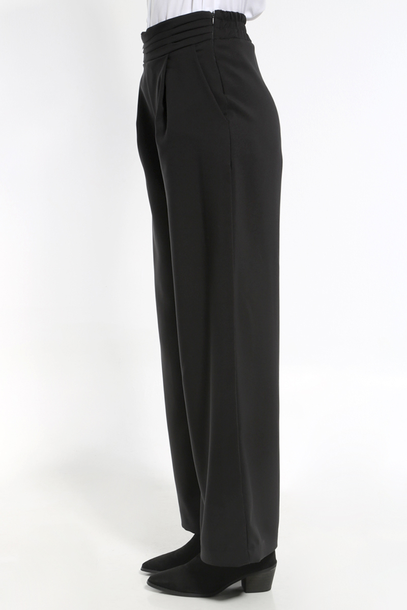 WIDE BLACK PANTS WITH ELASTIC WAIST AND SIDE ZIPPER