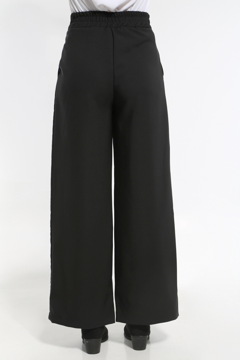 WIDE BLACK PANTS WITH ELASTIC WAIST AND SIDE ZIPPER