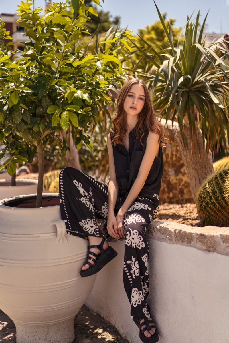 BLACK PRINTED PANTS, VISCOSE