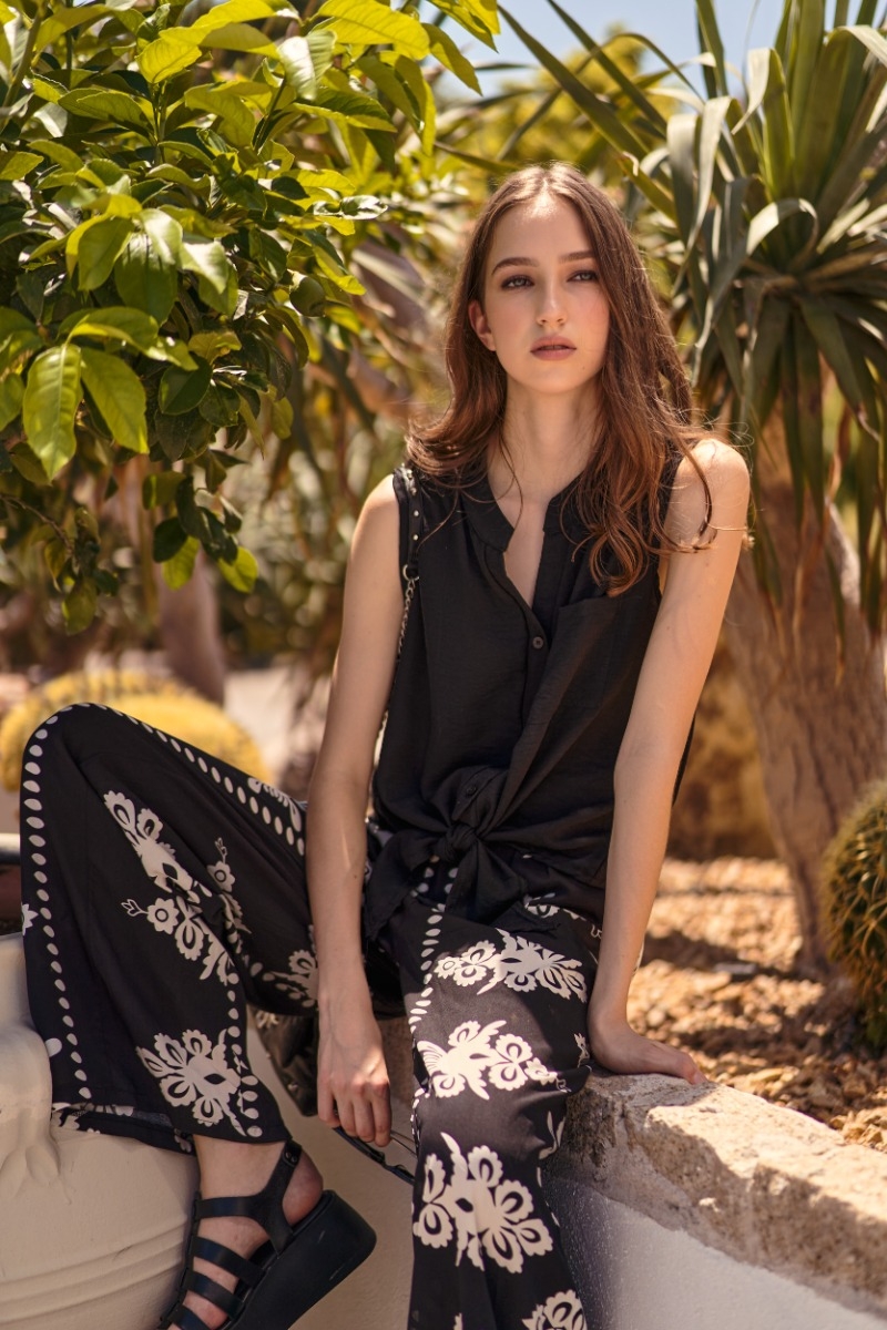 BLACK PRINTED PANTS, VISCOSE