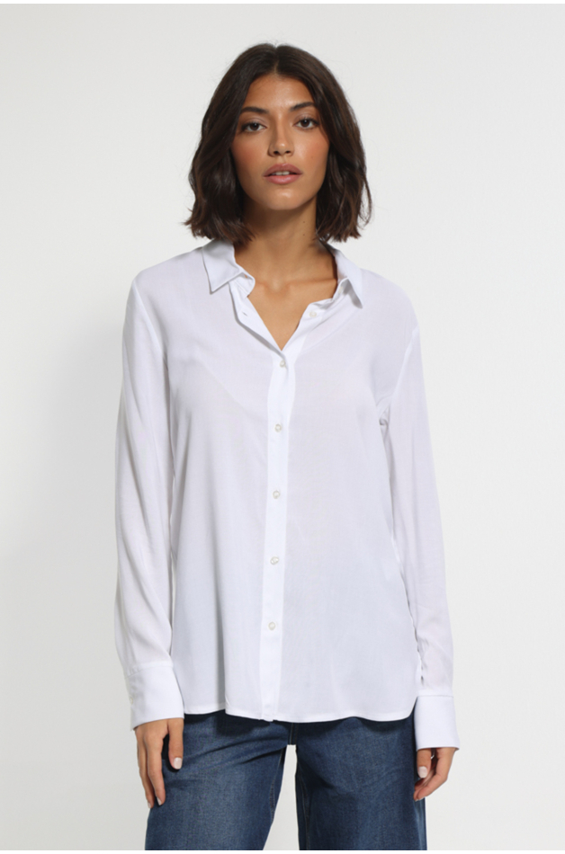 WHITE LONG SLEEVE VISCOSE SHIRT